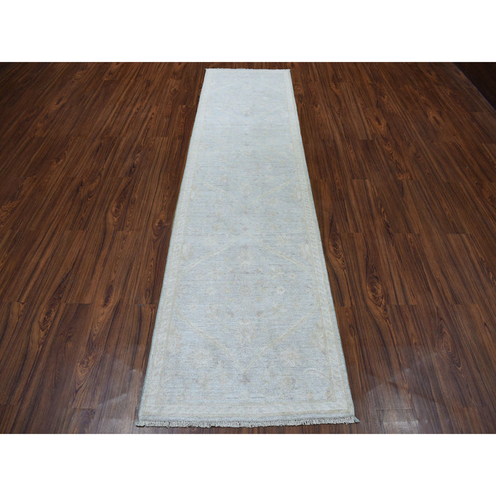 2'7" x 9'9" New Hand Knotted Grey Wool Runner Oriental Rug - MOA10251003