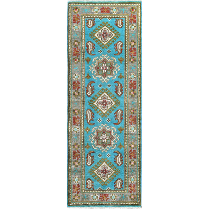 2'1" x 5'9" New Hand Knotted Blue Wool Runner Oriental Rug - MOA102510