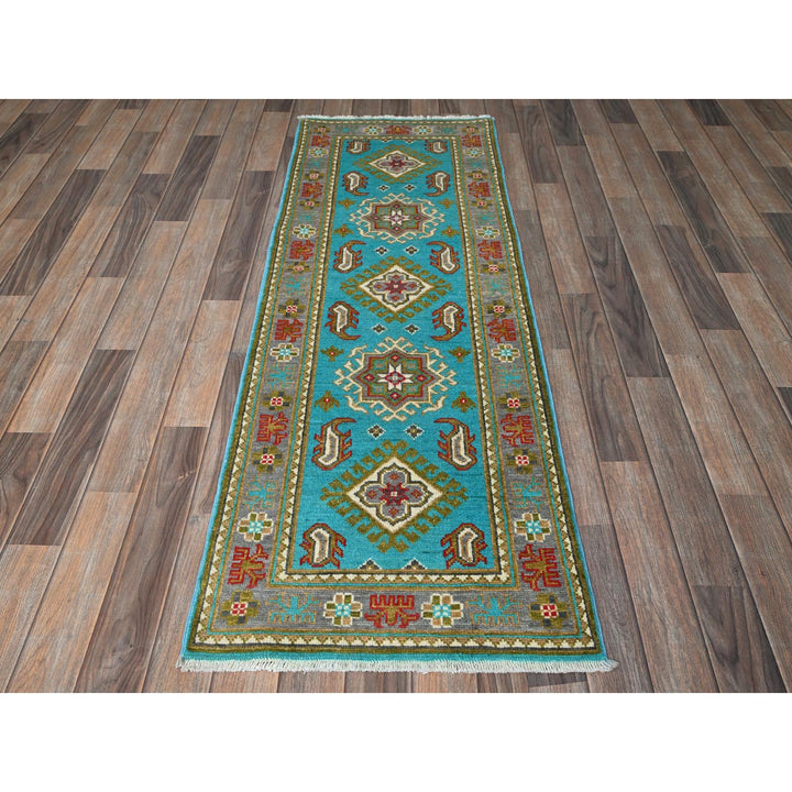 2'1" x 5'9" New Hand Knotted Blue Wool Runner Oriental Rug - MOA102510
