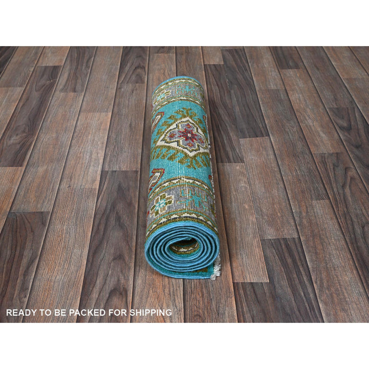 2'1" x 5'9" New Hand Knotted Blue Wool Runner Oriental Rug - MOA102510