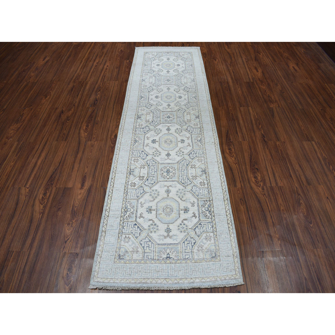 2'9" x 9'2" New Hand Knotted Grey Wool Runner Oriental Rug - MOA10251126