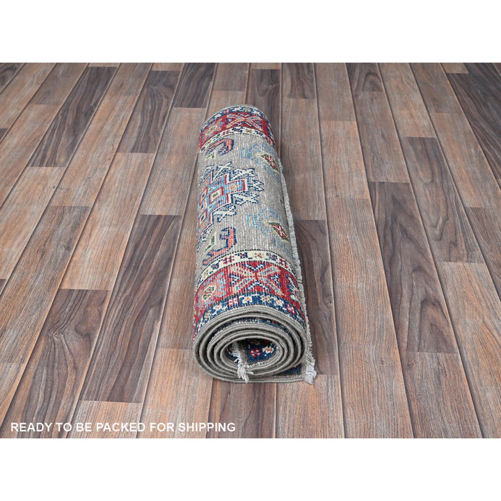 2'2" x 6'2" New Hand Knotted Grey Wool Runner Oriental Rug - MOA102513
