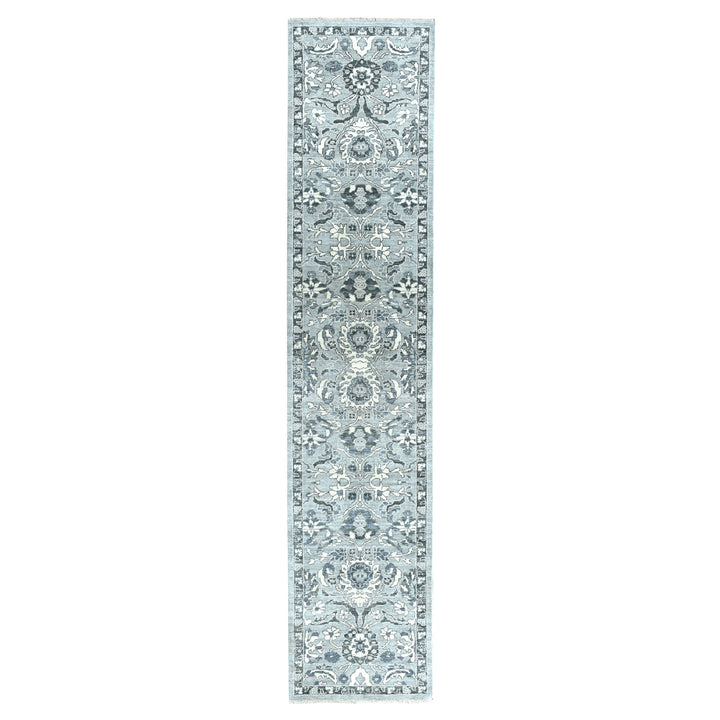 2'5" x 11'7" New Hand Knotted Grey Wool Runner Oriental Rug - MOA10251455