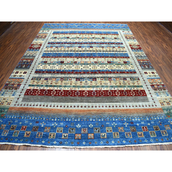 8'8" x 12'0" New Hand Knotted Blue Cotton Rectangle Oriental Rug - MOA10251481