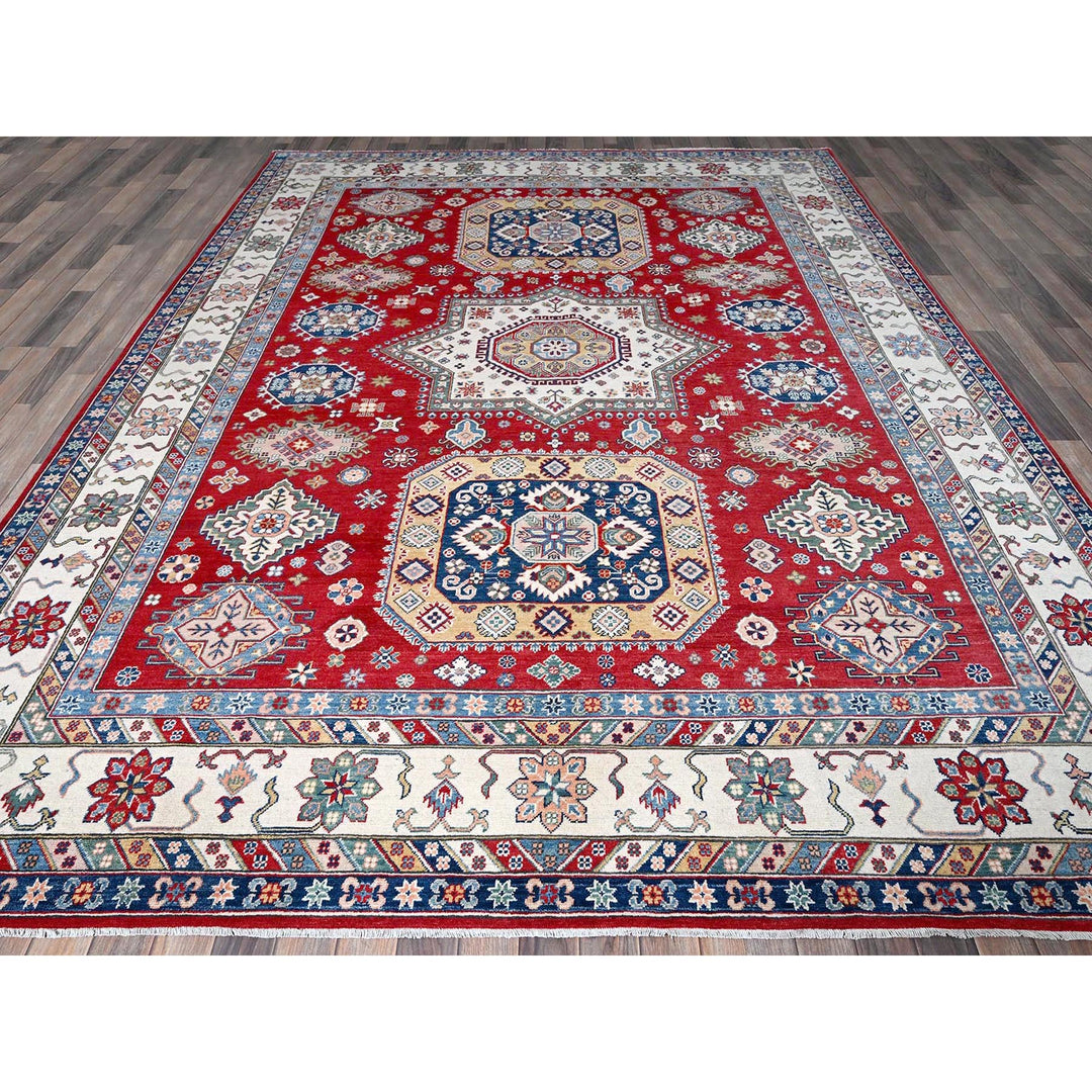 9'0" x 11'11" New Hand Knotted Red Wool Rectangle Oriental Rug - MOA102515