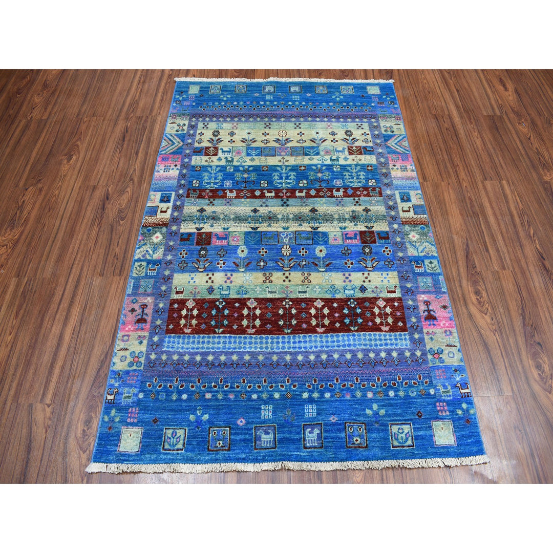 4'0" x 5'10" New Hand Knotted Blue Wool Rectangle Oriental Rug - MOA10251615