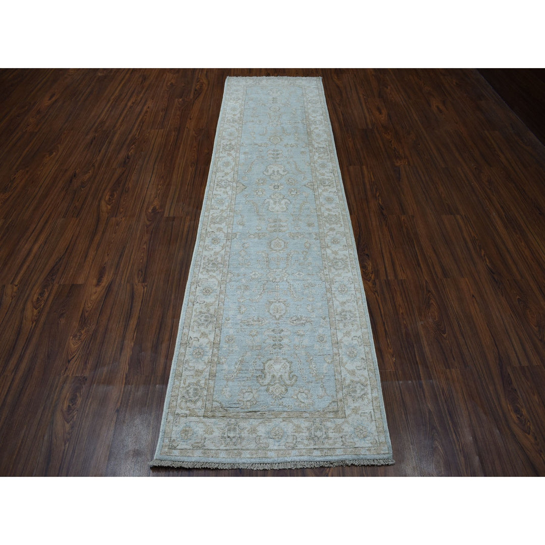 2'7" x 9'9" New Hand Knotted Grey Wool Runner Oriental Rug - MOA10251642