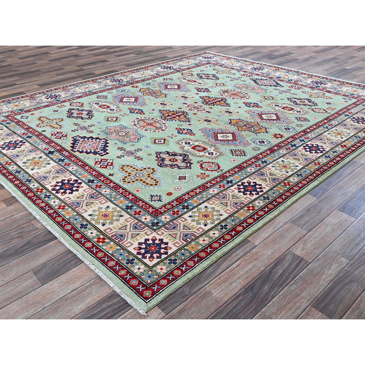 7'11" x 9'10" New Hand Knotted Green Wool Rectangle Oriental Rug - MOA102517