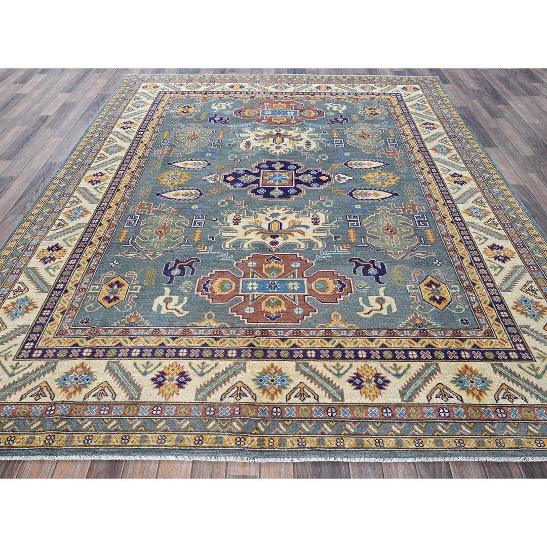 7'11" x 9'11" New Hand Knotted Grey Wool Rectangle Oriental Rug - MOA102521