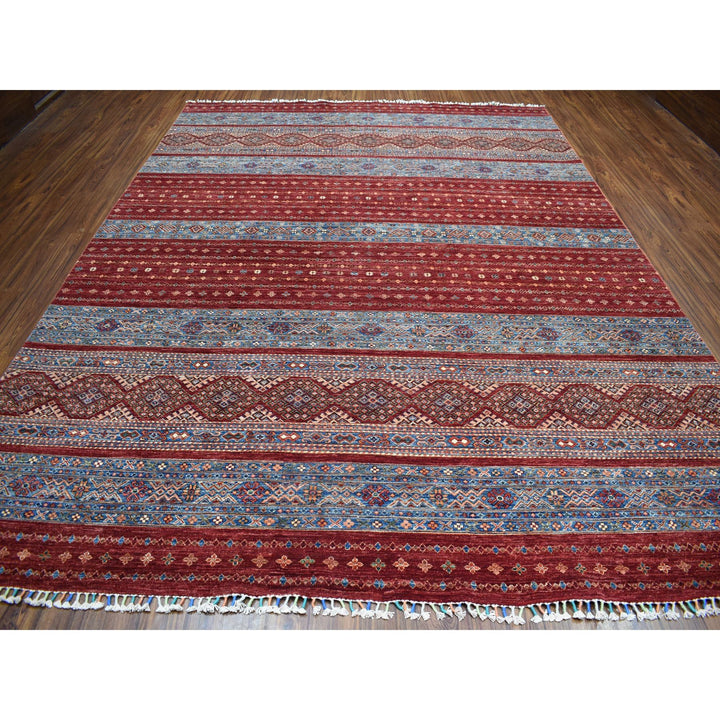 9'3" x 12'1" New Hand Knotted Red Wool Rectangle Oriental Rug - MOA10252242