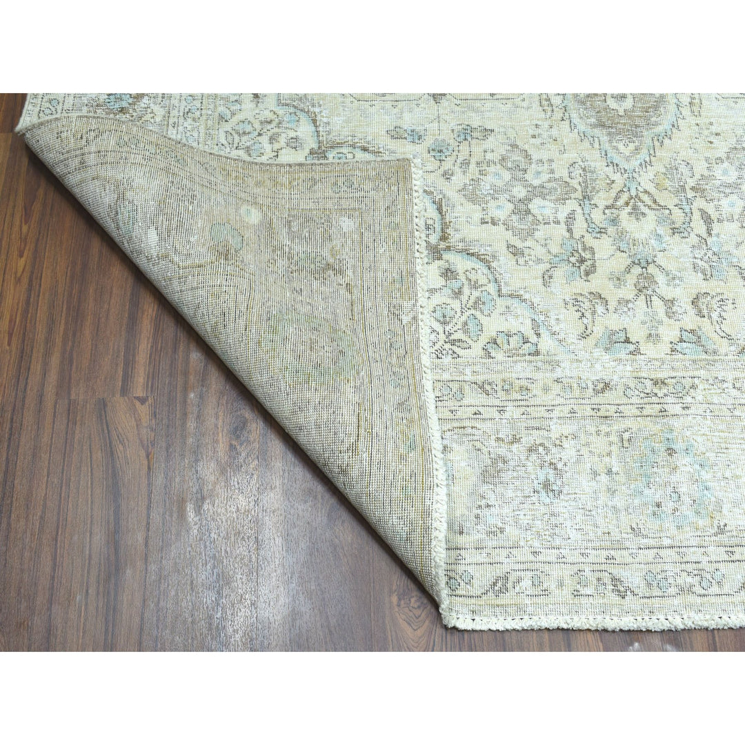 6'8" x 9'8" New Hand Knotted Beige Worn Wool Rectangle Oriental Rug - MOA10252271