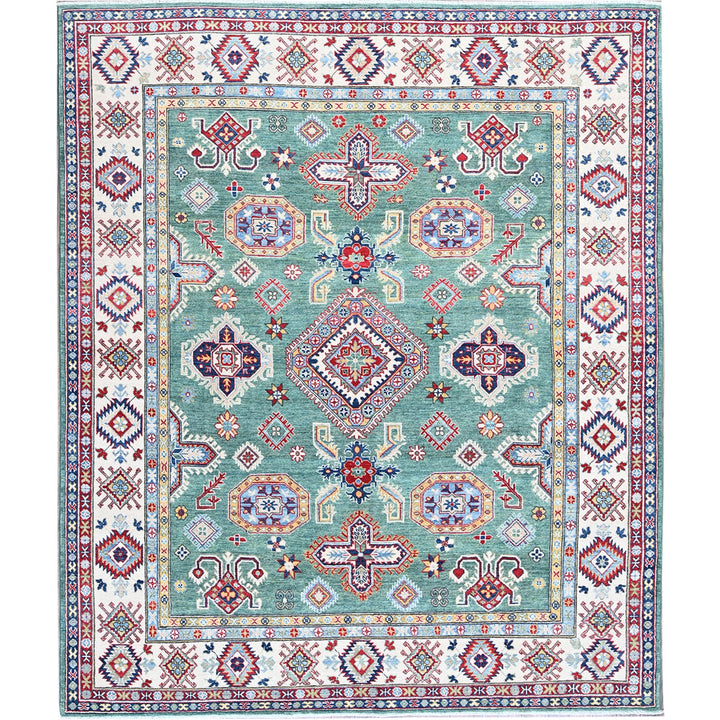 7'11" x 9'7" New Hand Knotted Green Wool Rectangle Oriental Rug - MOA102524