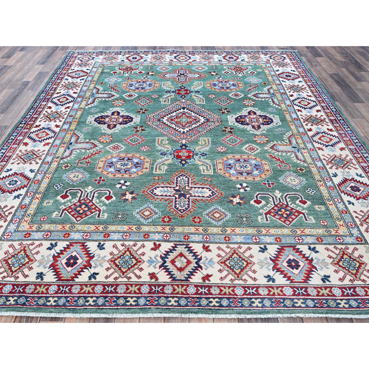 7'11" x 9'7" New Hand Knotted Green Wool Rectangle Oriental Rug - MOA102524