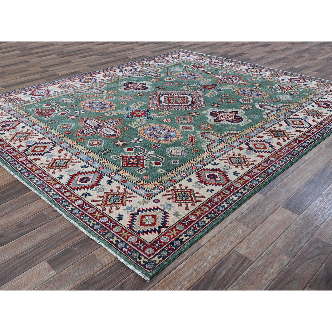 7'11" x 9'7" New Hand Knotted Green Wool Rectangle Oriental Rug - MOA102524