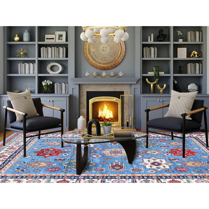 9'9" x 14'0" New Hand Knotted Blue Wool Rectangle Oriental Rug - MOA102528