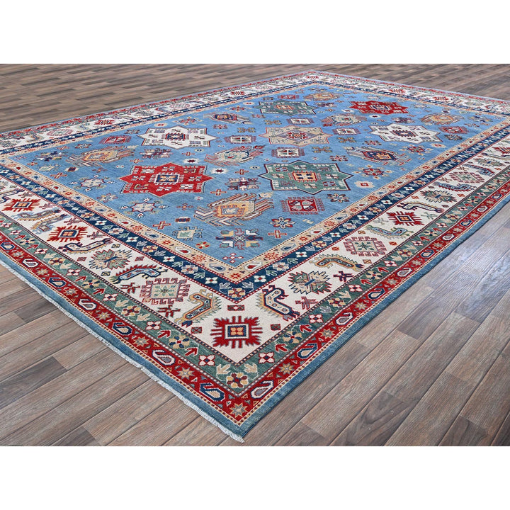 9'9" x 14'0" New Hand Knotted Blue Wool Rectangle Oriental Rug - MOA102528