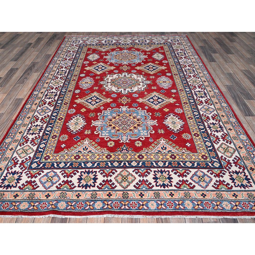 6'3" x 8'11" New Hand Knotted Red Wool Rectangle Oriental Rug - MOA102533