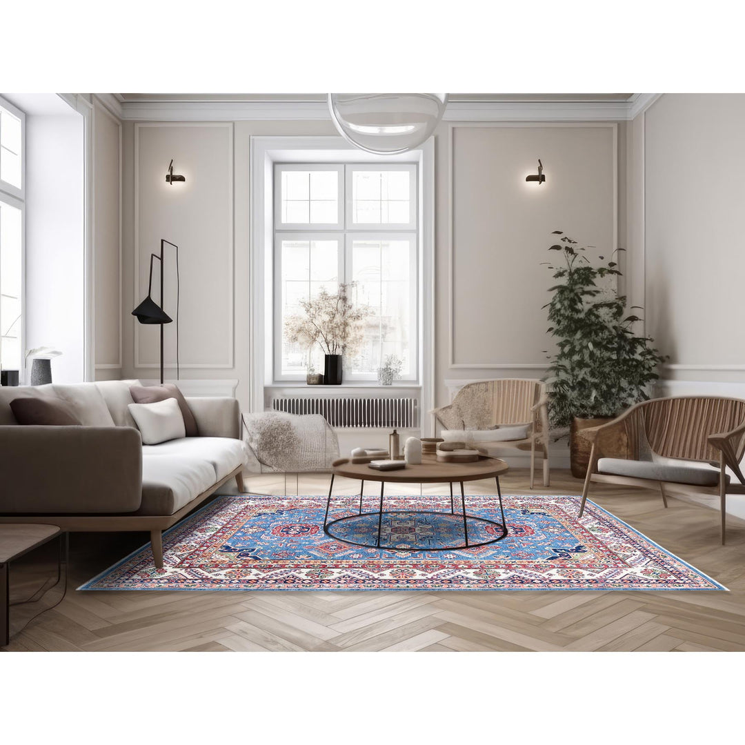 5'11" x 8'9" New Hand Knotted Blue Wool Rectangle Oriental Rug - MOA102536