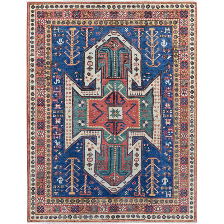 5'2" x 6'11" New Hand Knotted Blue Wool Rectangle Oriental Rug - MOA102537