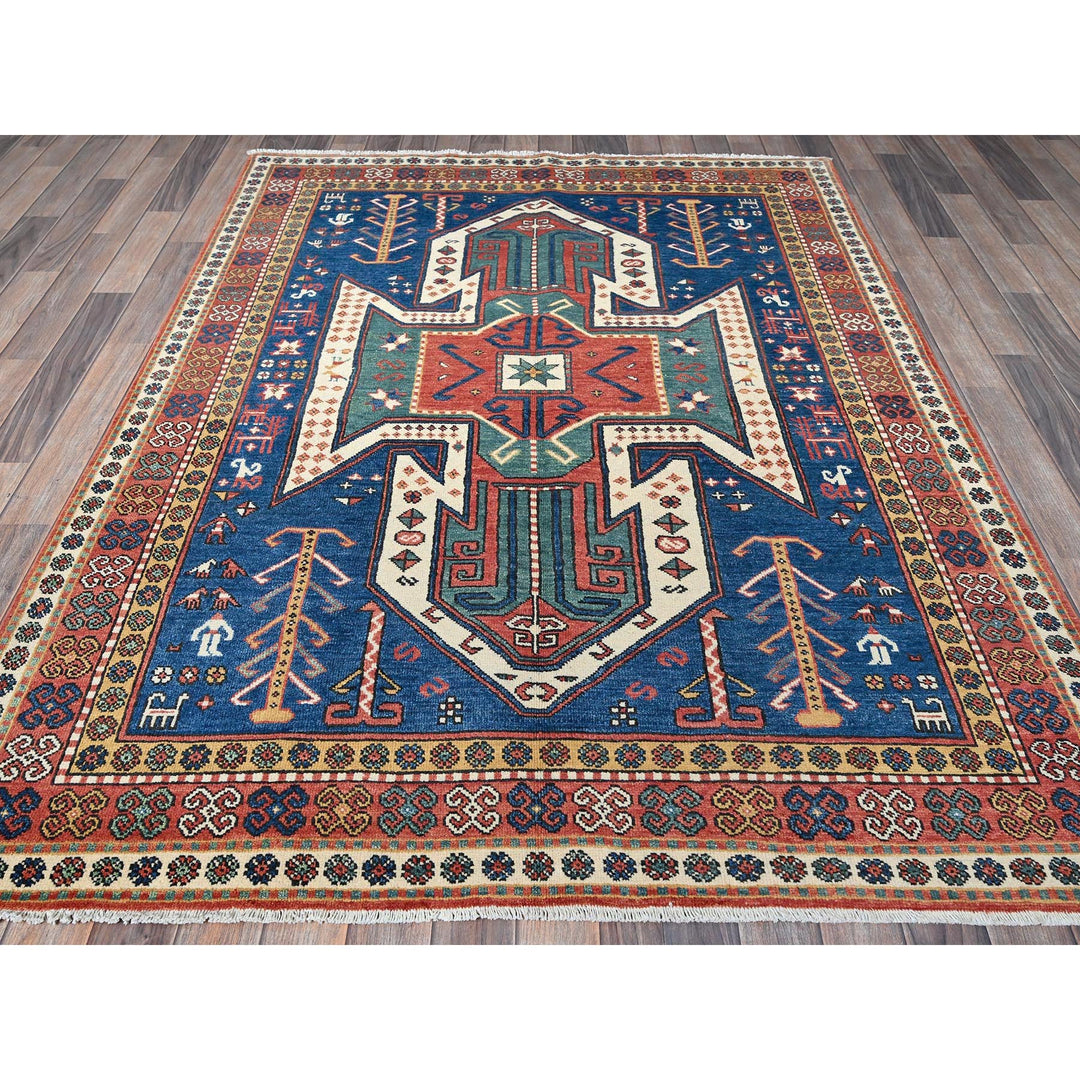 5'2" x 6'11" New Hand Knotted Blue Wool Rectangle Oriental Rug - MOA102537