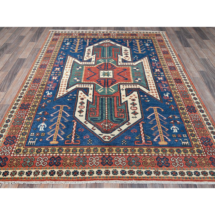 5'2" x 6'11" New Hand Knotted Blue Wool Rectangle Oriental Rug - MOA102537