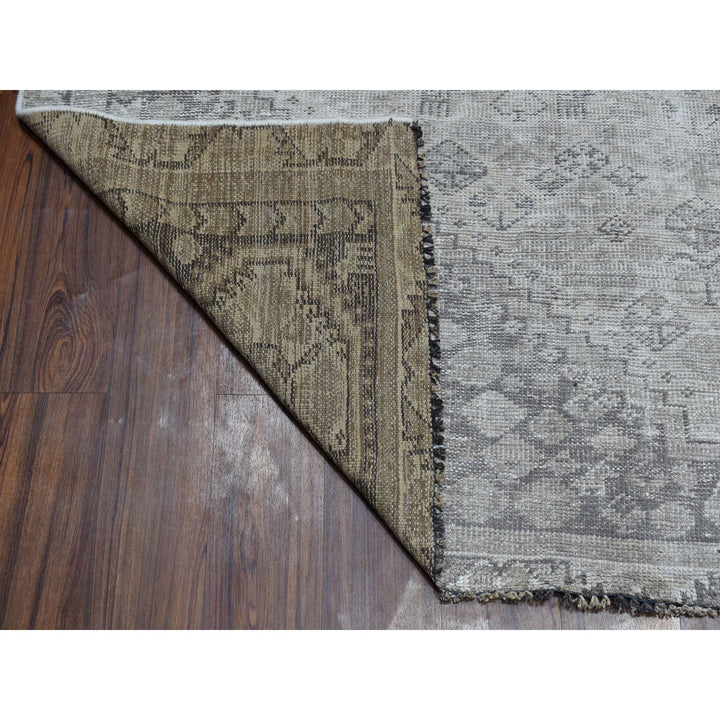 6'10" x 9'9" New Hand Knotted Ivory Worn Wool Rectangle Oriental Rug - MOA10254033