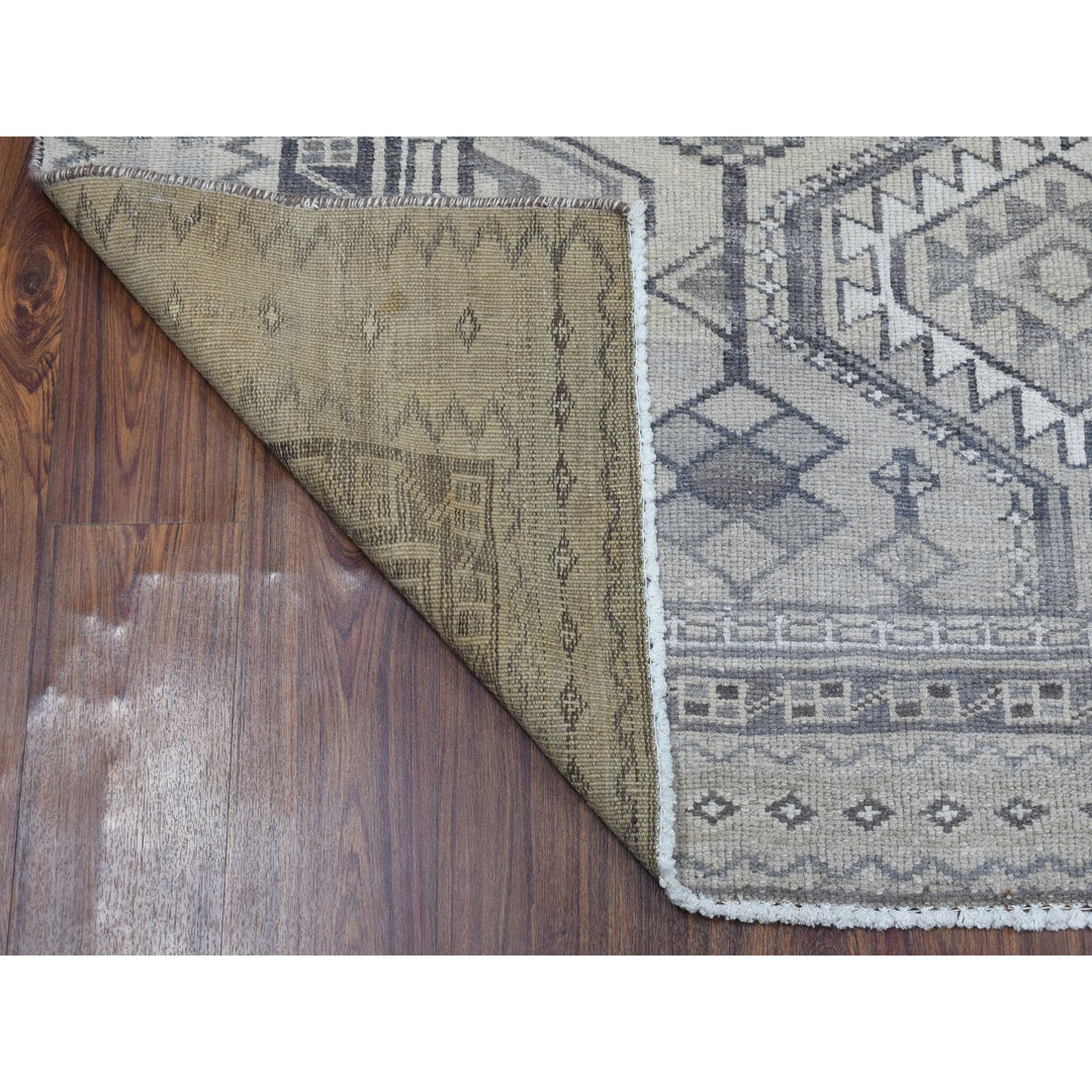 5'5" x 8'4" New Hand Knotted Beige Worn Wool Rectangle Oriental Rug - MOA10254068