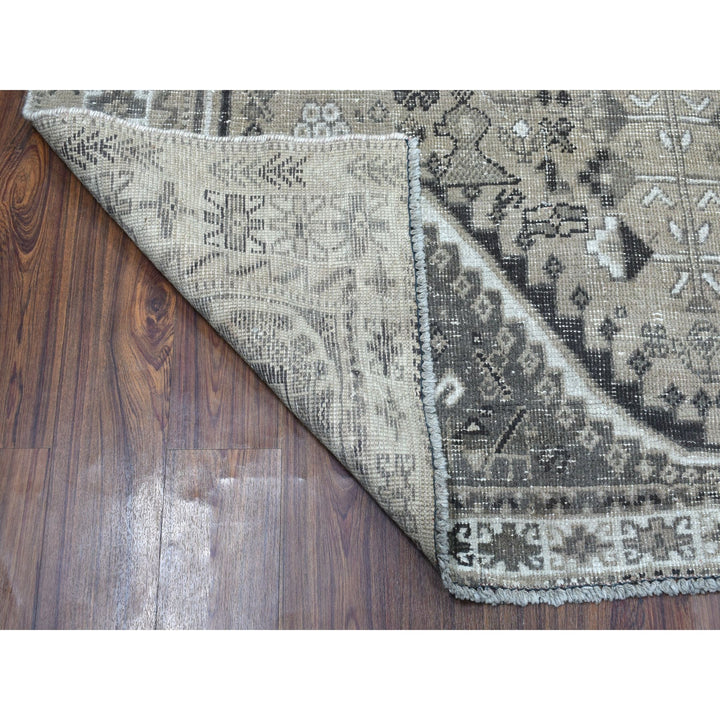 6'4" x 9'1" New Hand Knotted Grey Worn Wool Rectangle Oriental Rug - MOA10254128