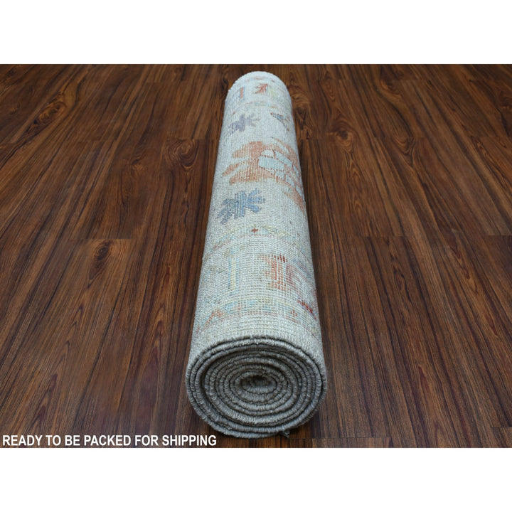 2'10" x 13'6" New Hand Knotted Grey Wool Runner Oriental Rug - MOA10254429