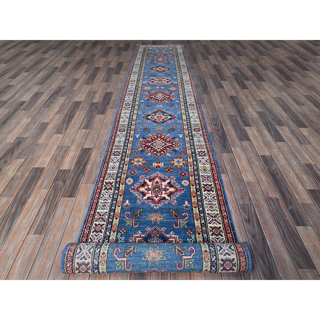 2'10" x 15'11" New Hand Knotted Blue Wool Runner Oriental Rug - MOA102544