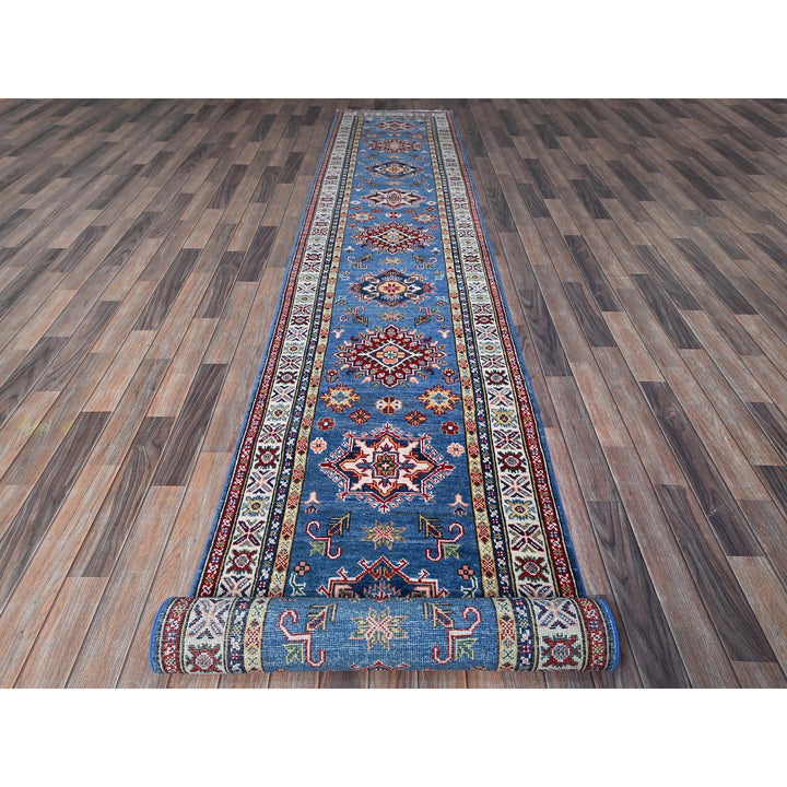 2'10" x 15'11" New Hand Knotted Blue Wool Runner Oriental Rug - MOA102544