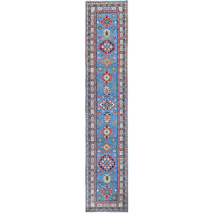 3'2" x 16'1" New Hand Knotted Blue Wool Runner Oriental Rug - MOA102545