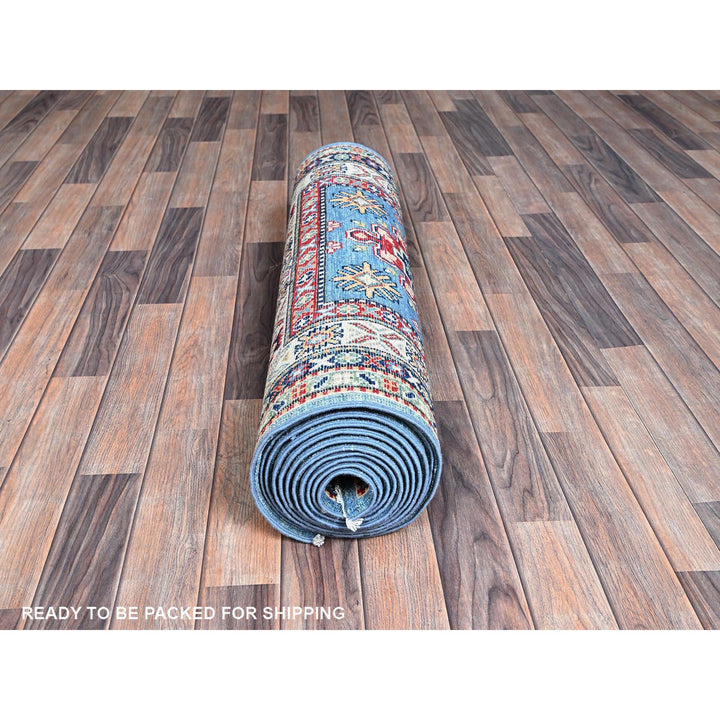 3'2" x 16'1" New Hand Knotted Blue Wool Runner Oriental Rug - MOA102545