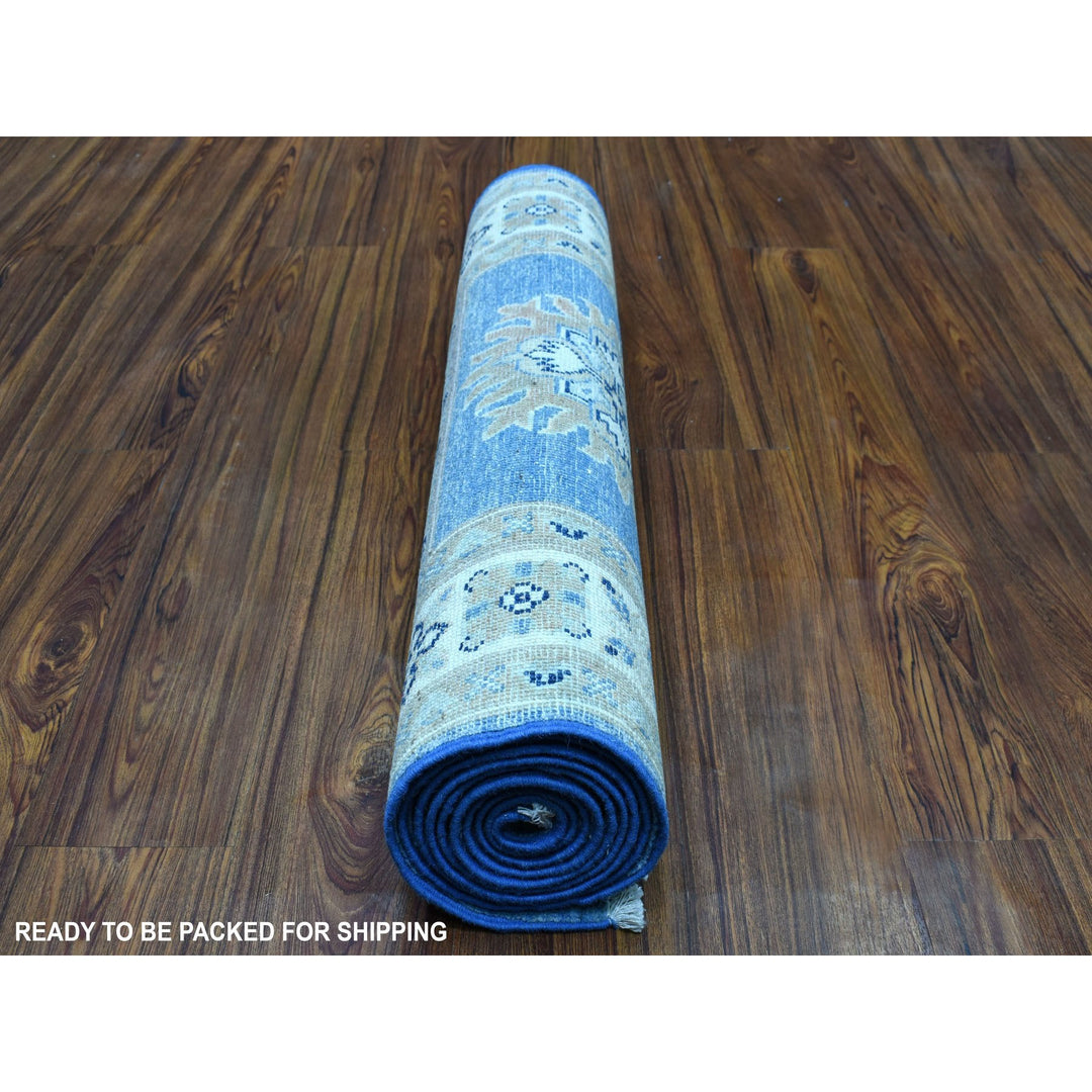 2'6" x 9'7" New Hand Knotted Blue Wool Runner Oriental Rug - MOA10254621