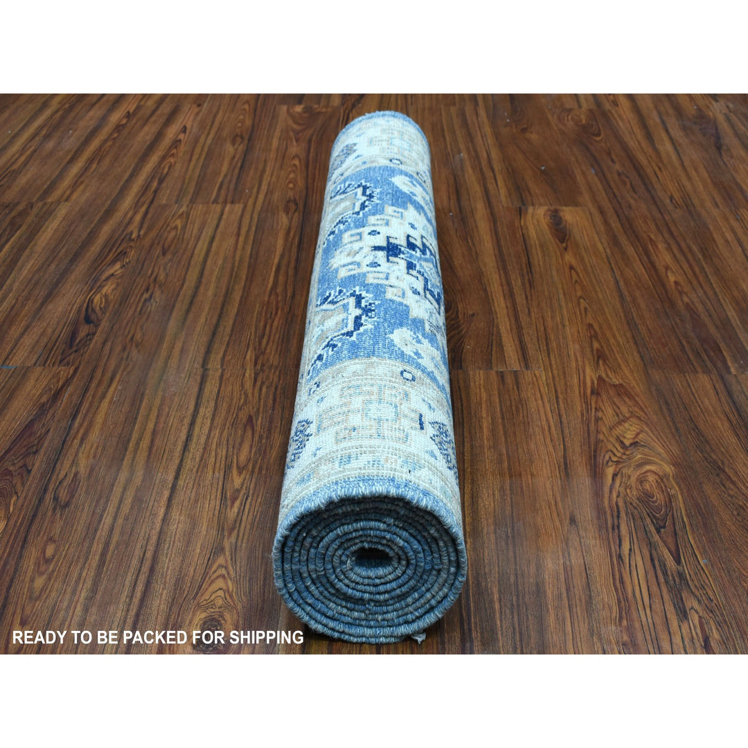 2'8" x 9'6" New Hand Knotted Blue Wool Runner Oriental Rug - MOA10254622