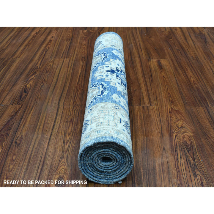 2'8" x 9'6" New Hand Knotted Blue Wool Runner Oriental Rug - MOA10254622