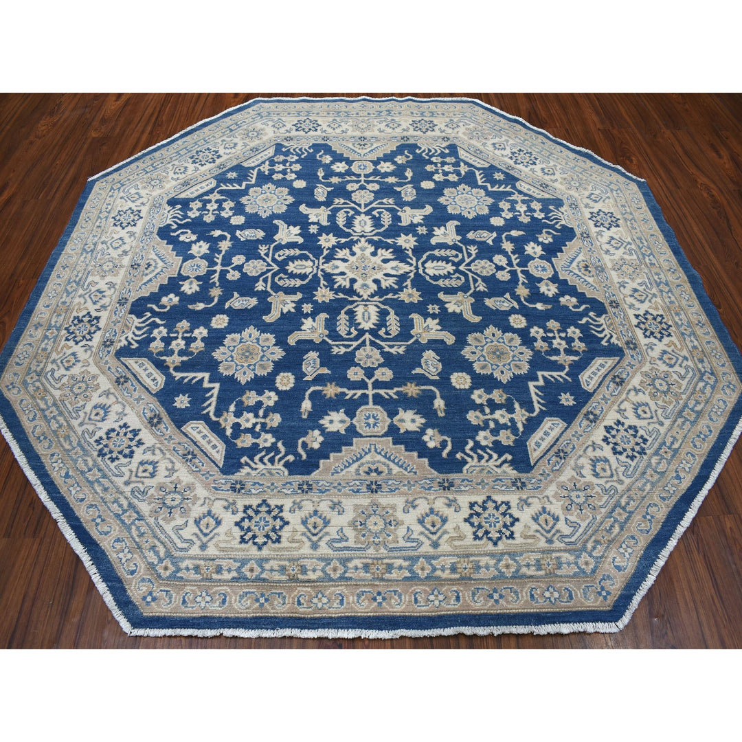 7'8" x 7'8" New Hand Knotted Blue Wool Rectangle Oriental Rug - MOA10254633