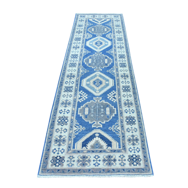 2'8" x 9'5" New Hand Knotted Blue Wool Runner Oriental Rug - MOA10254663