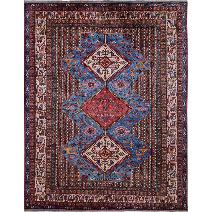 9'5" x 12'1" New Hand Knotted Blue Wool Rectangle Oriental Rug - MOA102547