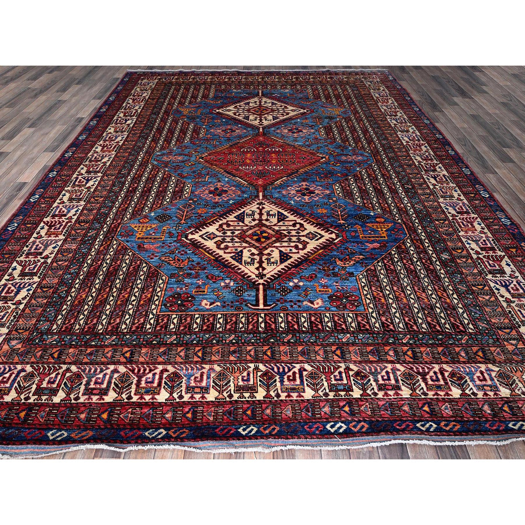9'5" x 12'1" New Hand Knotted Blue Wool Rectangle Oriental Rug - MOA102547