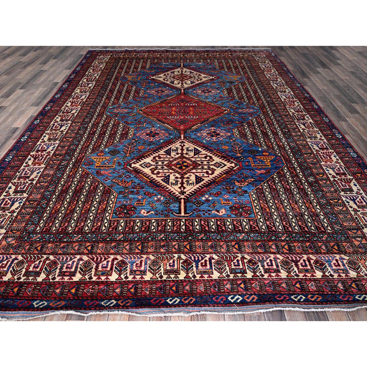 9'5" x 12'1" New Hand Knotted Blue Wool Rectangle Oriental Rug - MOA102547