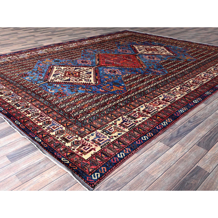 9'5" x 12'1" New Hand Knotted Blue Wool Rectangle Oriental Rug - MOA102547