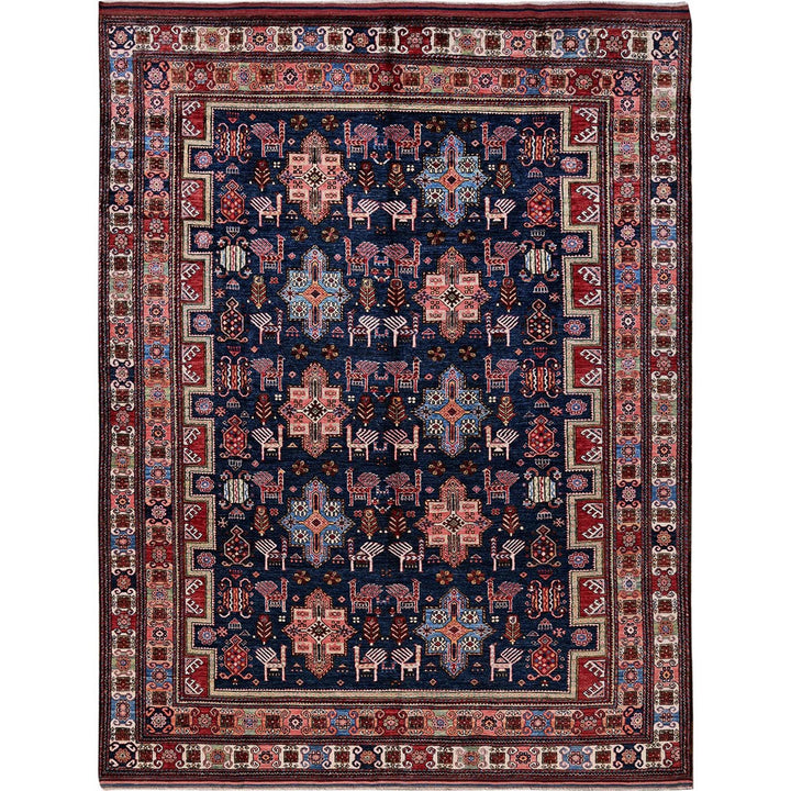 8'2" x 10'5" New Hand Knotted Blue Wool Rectangle Oriental Rug - MOA102548