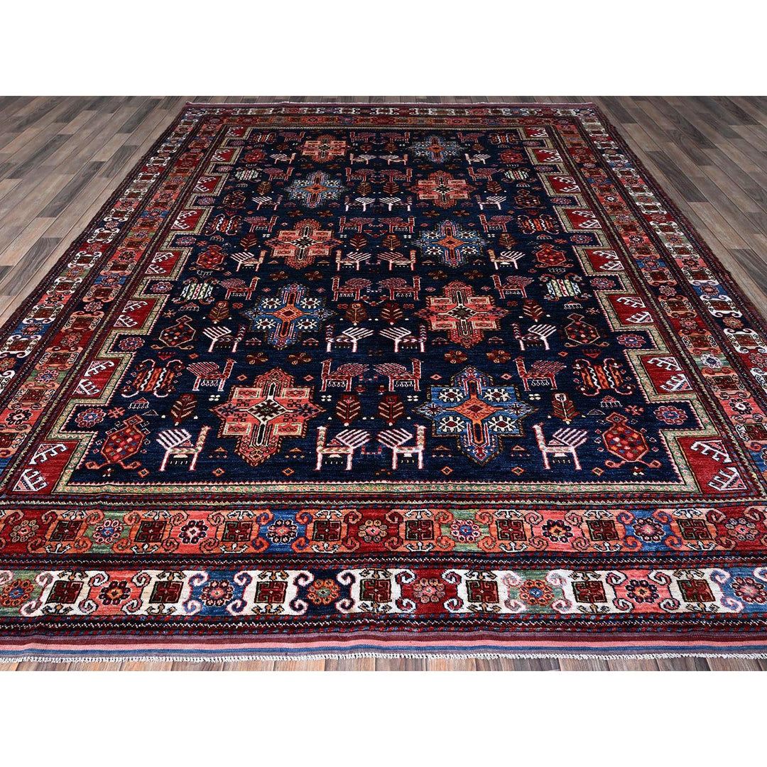 8'2" x 10'5" New Hand Knotted Blue Wool Rectangle Oriental Rug - MOA102548