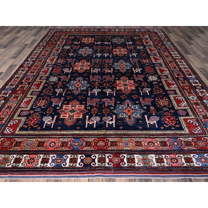 8'2" x 10'5" New Hand Knotted Blue Wool Rectangle Oriental Rug - MOA102548