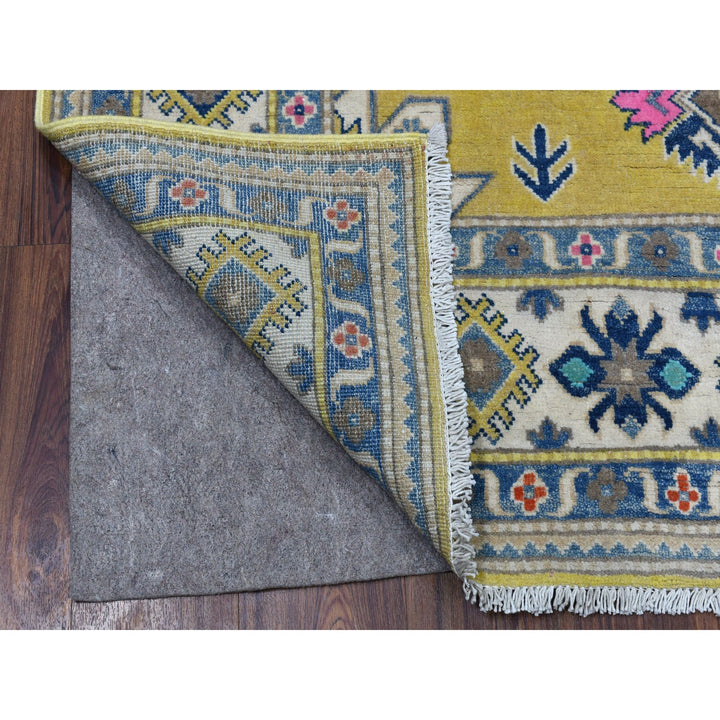 4'10" x 6'6" New Hand Knotted Yellow Wool Rectangle Oriental Rug - MOA10254936