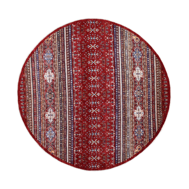 9'7" x 9'7" New Hand Knotted Red Wool Round Oriental Rug - MOA10254958