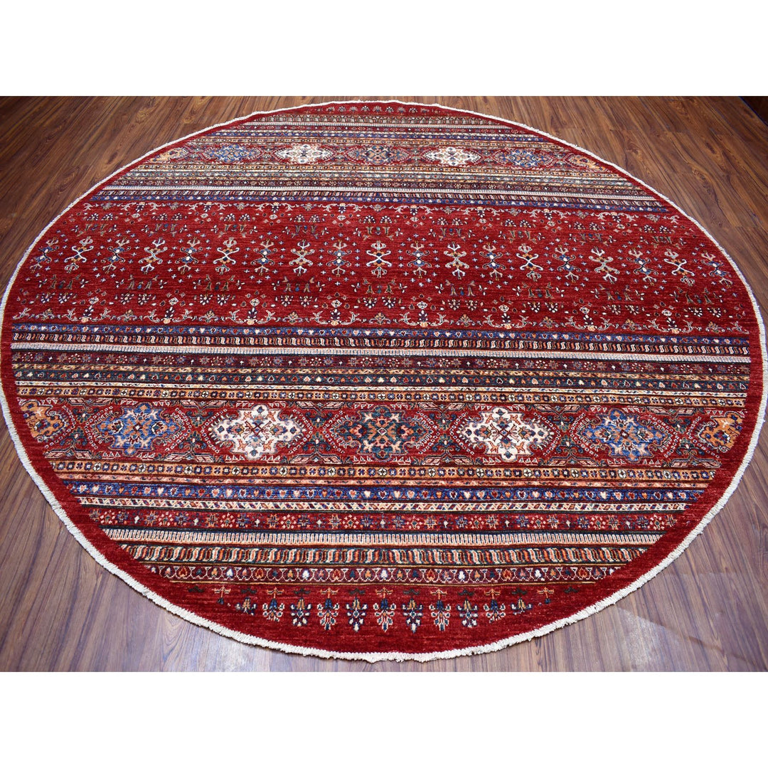 9'7" x 9'7" New Hand Knotted Red Wool Round Oriental Rug - MOA10254958