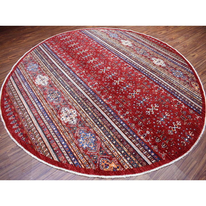 9'7" x 9'7" New Hand Knotted Red Wool Round Oriental Rug - MOA10254958