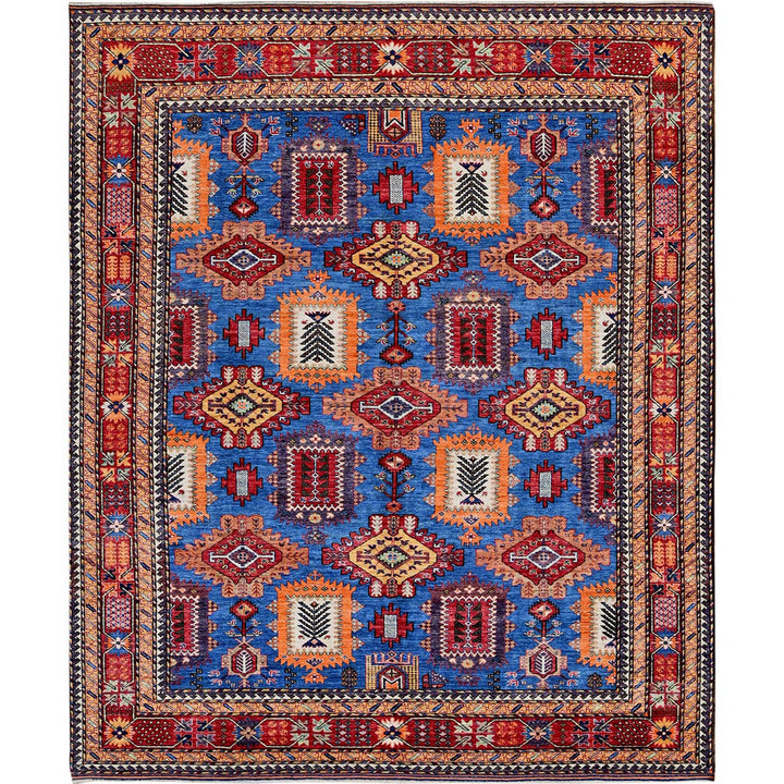 8'2" x 9'9" New Hand Knotted Blue Wool Rectangle Oriental Rug - MOA102549
